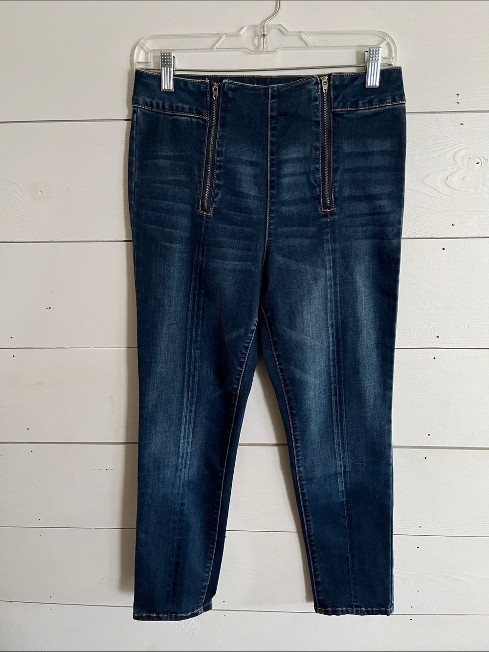 Fashion Nova Dark Indigo Ankle Zip-Front Jeans